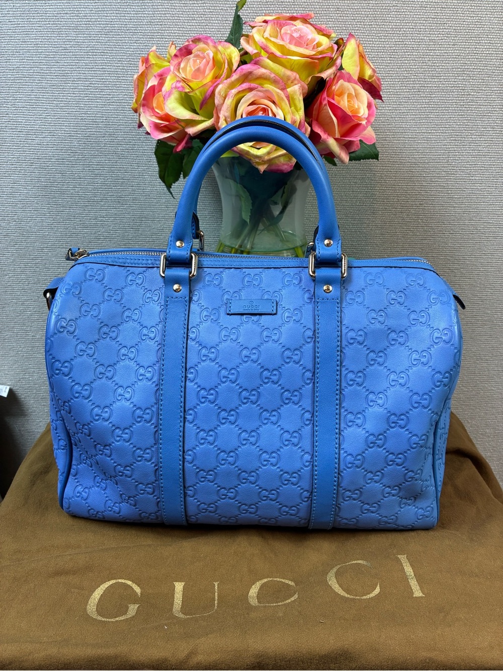 Gucci Guccissima Blue Leather Joy Boston Bag - Authentic & Pristine Condition - Picture 1 of 16